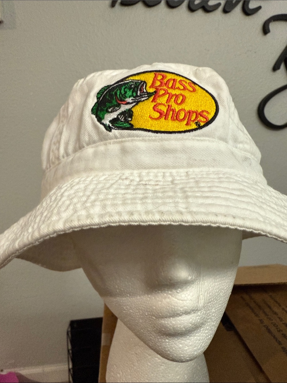Bass Pro Shops White Kids Bucket Hat with Embroidered Logo